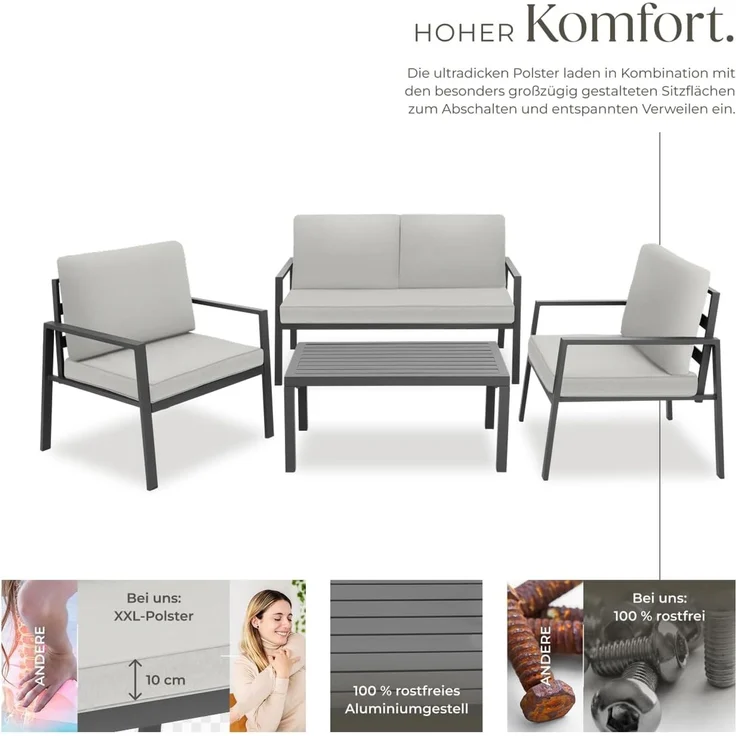 tectake Essgruppe Sitzgruppe, (Set, 4-tlg), mit Aluminiumgestell, für 4 Personen – Bild 3