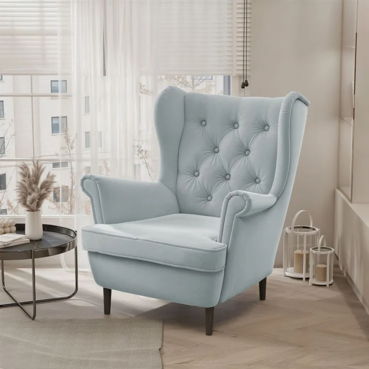 Sessel Ohrensessel NINON inkl. Hocker in Stoff Trinity Hellblau – Bild 2