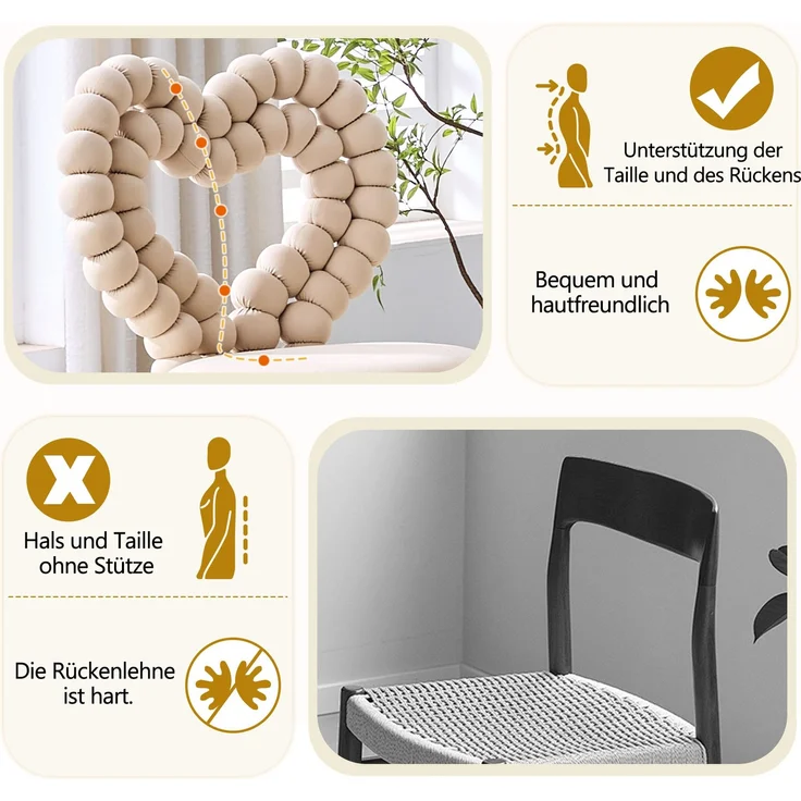 LVHOM 2er Set Esszimmerstuhl mit herzförmiger Rückenlehne, Polsterstuhl aus Samt & Metall, Designstuhl für Büro, Schminktisch und Wohnzimmer, Khaki – Bild 3