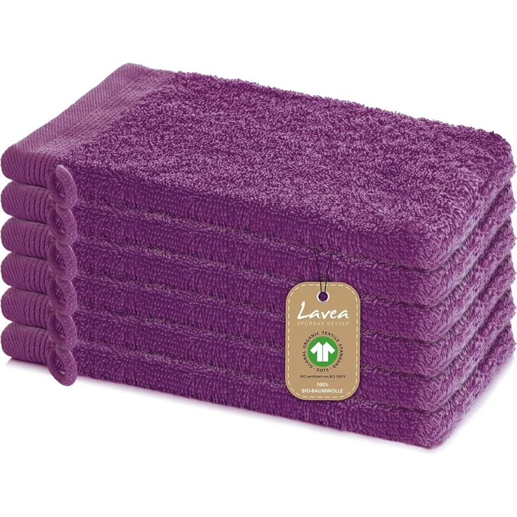 Lavea Waschhandschuh Bali, 16x22cm aus 100% Bio-Baumwolle, einzigartig weiche Waschhandschuhe mit Aufhänger (Set, 6-St), hochwertige und nachhaltige Premium Waschlappen - schonende Reinigung