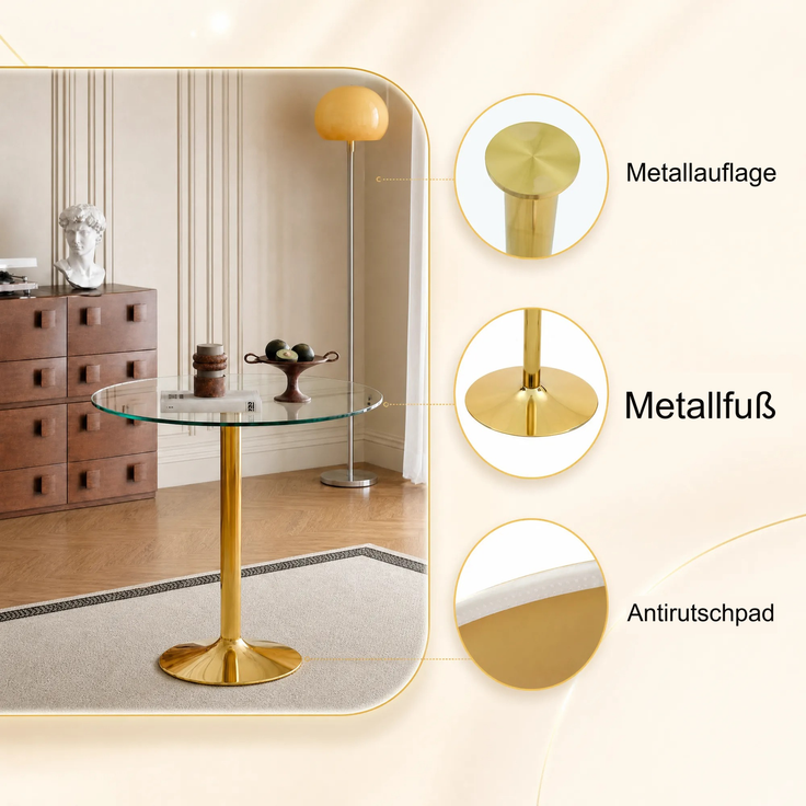 Wohnora Moderner minimalistischer runder Bar-Tisch aus gehärtetem Glas: Mit einem Durchmesser von 89 cm und einer Höhe von 92 cm ist er die ideale Wahl, um eine leicht luxuriöse Atmosphäre zu schaffen