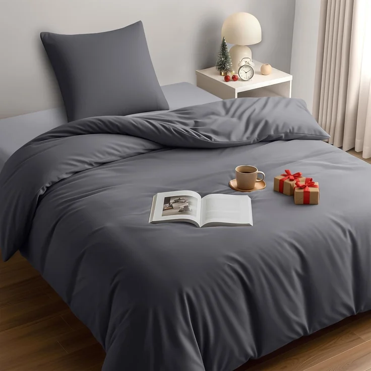 Utopia Bedding Bettwäsche 140x200 Set - Mikrofaser Bettbezug 140x200 cm + 1 Kissenbezug 65x65 cm - Grau – Bild 1