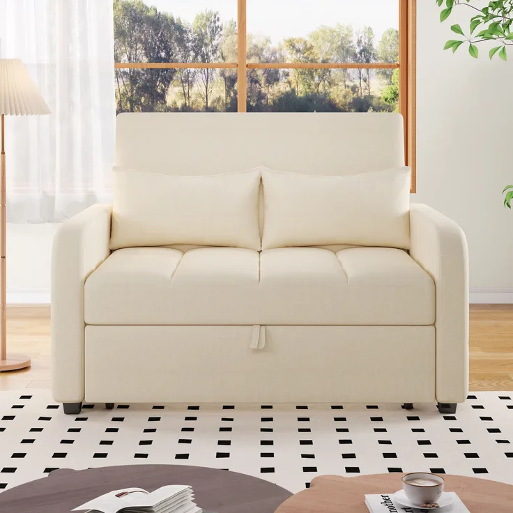 Sofabett 127x75x94 cm Beige, klappbar mit 3-fach verstellbarer Rückenlehne & 180 cm Liegefläche