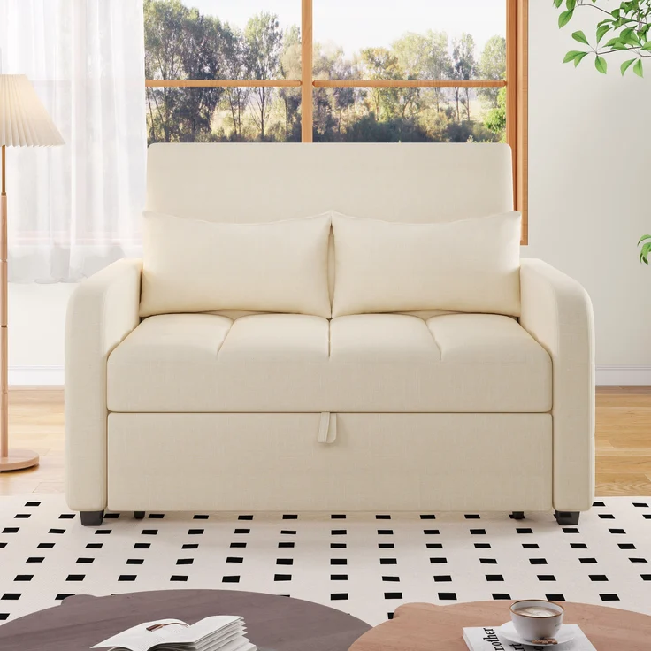 Sofabett 127x75x94 cm Beige, klappbar mit 3-fach verstellbarer Rückenlehne & 180 cm Liegefläche – Bild 1