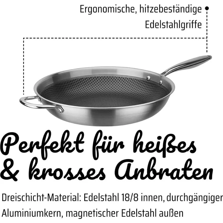GSW 868549 Inoxxa Black, Bratpfanne mit Gegengriff und Wabenstruktur - ⌀36 cm – Bild 3
