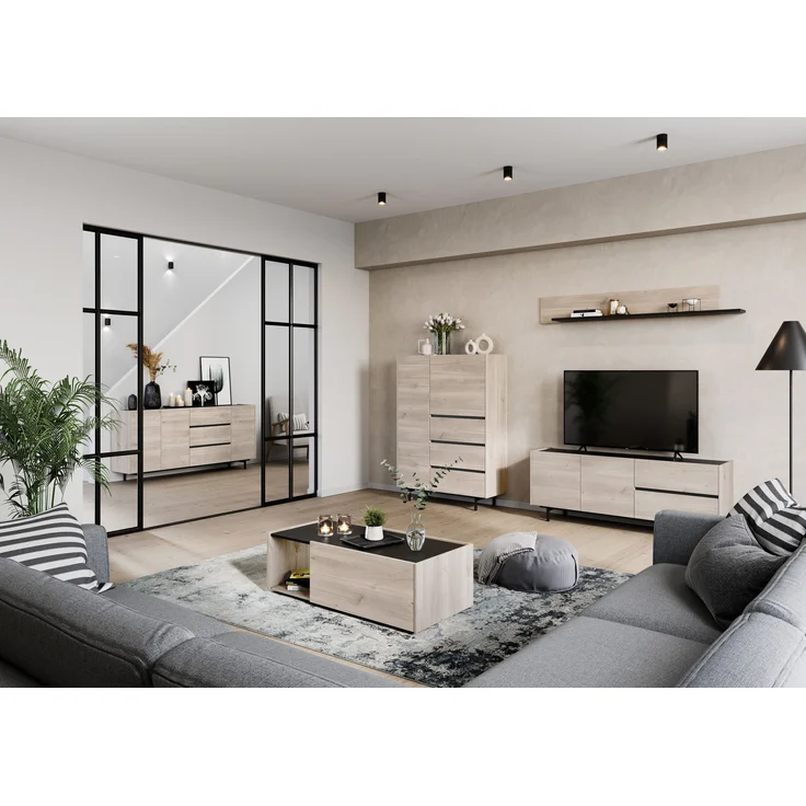 Germania Couchtisch 1300-627 GW-Cantoria, in Eiche/Schwarz, mit zwei Klappen, 112 x 37 x 53 cm (BxHxT) – Bild 10