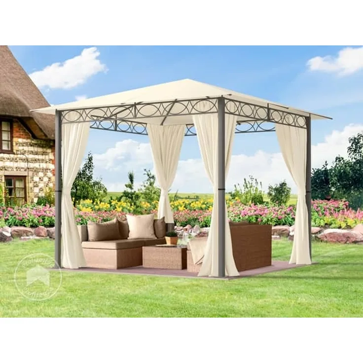 Gartenpavillon 3x3 m wasserdicht PREMIUM Pavillon mit 4 Seitenteilen Gartenzelt ca. 220g/m² Dachplane in creme Partyzelt
