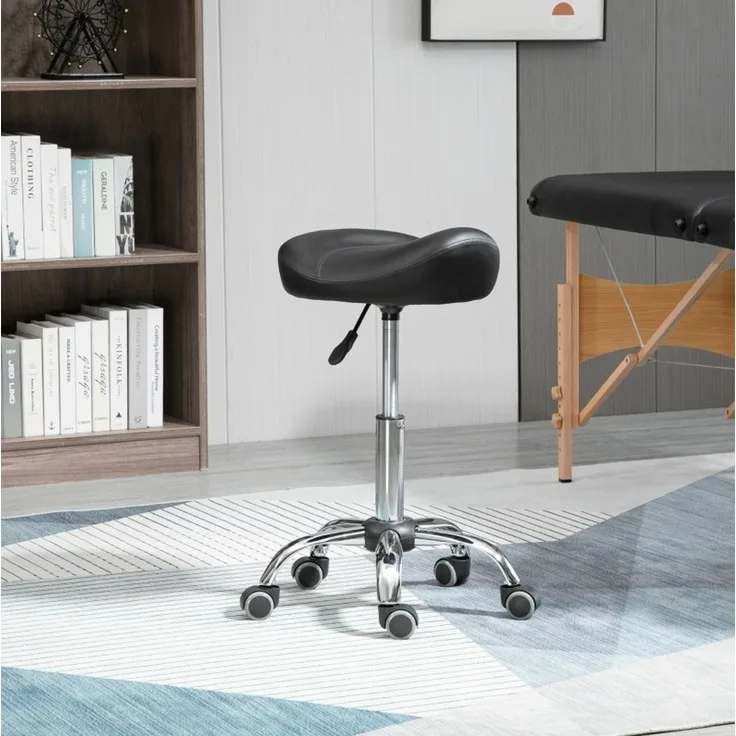 Rollhocker 48 x 48 x 54-69 cm – höhenverstellbarer Sattelsitz aus Kunstleder mit Rollen