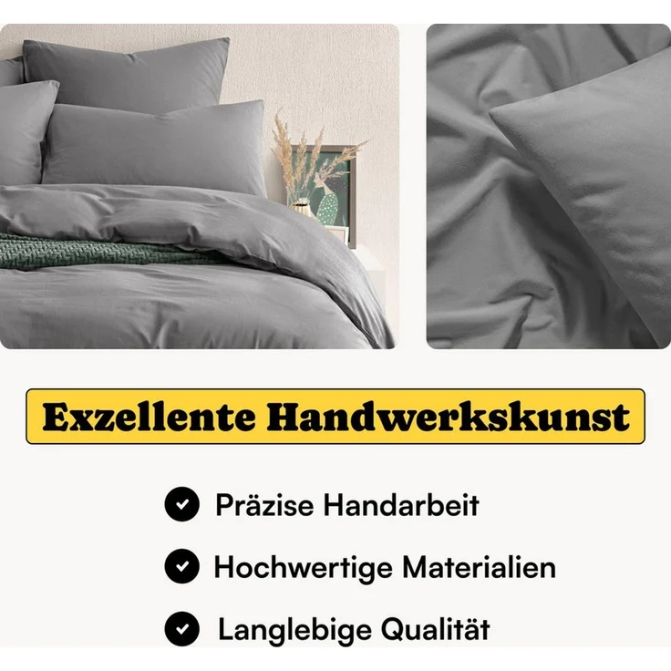 Seralino Bettwäsche Set, Perkal, 2 teilig, 100% Bio Baumwolle, ab gr. 135x200, Perkal, besonders weich & atmungsaktiv, BCI zertifiziert, mit Reißverschluss – Bild 2