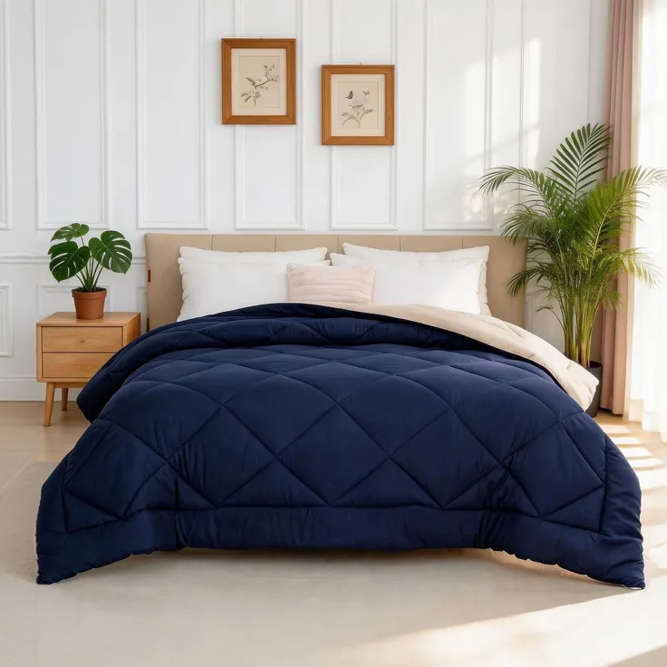 Good Nite Bettdecke Ohne Bezug 135x200 Bicolor Ganzjahresdecke für 4 Jahreszeiten, Gesteppt Maschinenwaschbar, Leichte und Atmungsaktive Steppdecke, Navyblau Beige