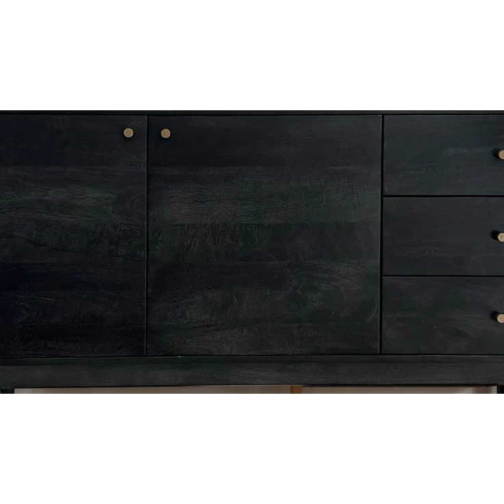 FineBuy Sideboard Akazie Massivholz 160 cm 2 Türen & 3 Schubladen - Massive Retro Kommode in Schwarz - Design Natur Anrichte - Handmade Industrial – Bild 5