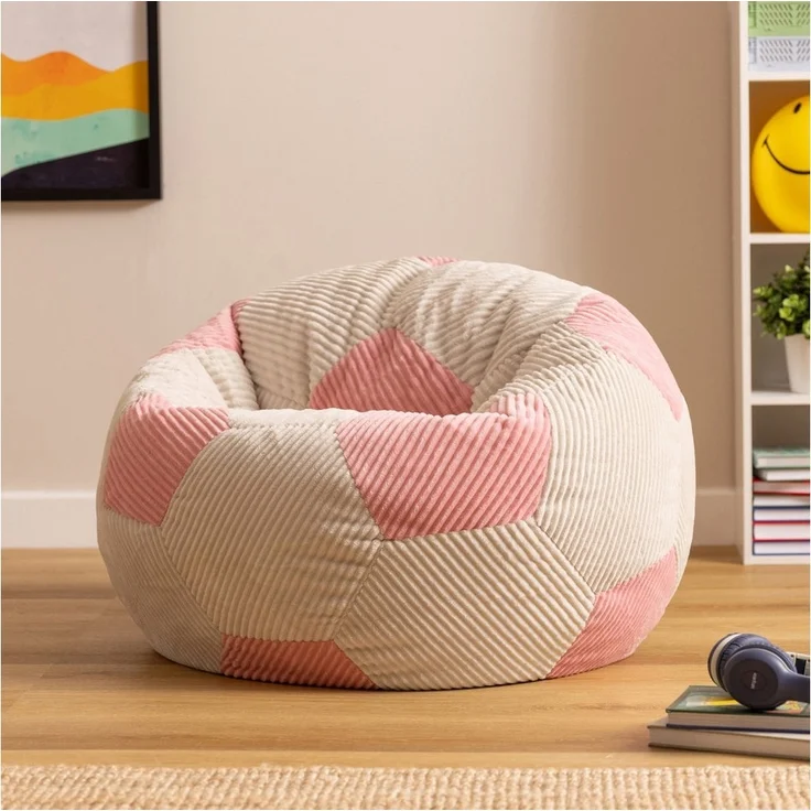 Icon Fußball Sitzsack Kinder, Rosa, Webstoff, Sitzsack Cord mit Füllung, Bequemer Kinder Sessel, Kuschelsessel, Lese Sessel, Schlafzimmer, Kinderzimmer, Wohnzimmer – Bild 1