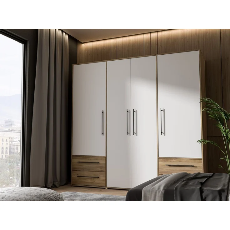 Forte Kleiderschrank, Holzwerkstoff, Mauvella Eiche Dekor mit weiß, 206 x 200 x 59 cm – Bild 2