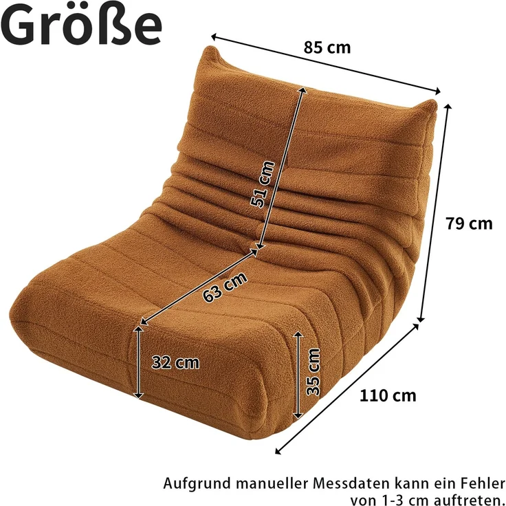 Loungesofa 105x90x72 cm, Orange, Teddy-Vlies, ergonomisch, hochdichte Schaumstoff-Polsterung – Bild 10
