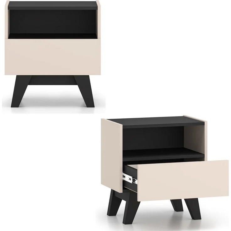 Lomadox Schlafzimmer-Set FRIONA-131, (Spar-Set, 2-tlg, Kleiderschrank Nachtkommode), kaschmir schwarz modern Möbelfüße Softclose – Bild 4