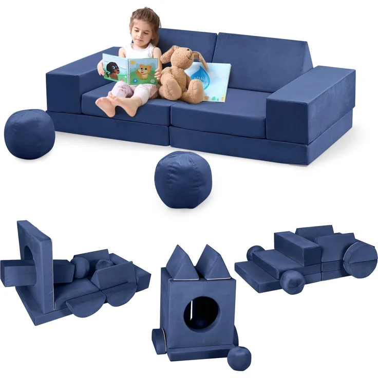 Kinderbett, ausziehbares Kindersofa mit 12 Modulen, Futon, faltbar, Möbel für Kinderzimmer, Schlafzimmer, Spielzimmer