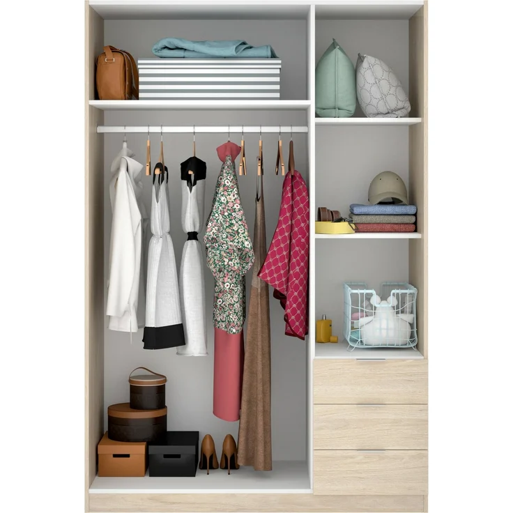 Dmora Kleiderschrank 3 Türen Astru, Kleiderbügel für Schlafzimmer, 3-Schubladen-Kleiderschrank, 121x52h184 cm, Eiche – Bild 5