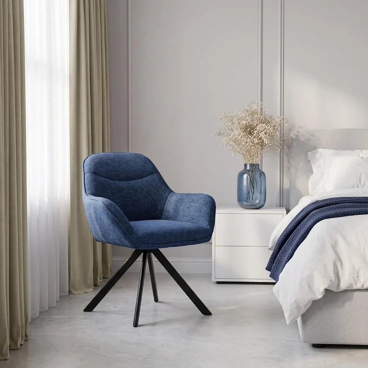 GOEURVANT 1370 Esszimmerstühle 6er-Set mit Armlehnen, 360° Drehbar, Chenille - Blau – Bild 8