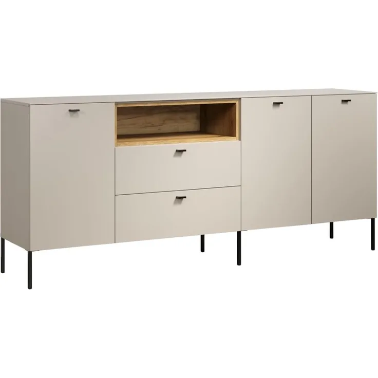 trendteam smart living - Sao Paulo - Sideboard - Kashmir (Beige)/Evoke Eiche - Kommode mit Soft-Close Funktion - (BxHxT) 197 x 85 x 42 cm - Schwarze Metallgriffe und -Füße