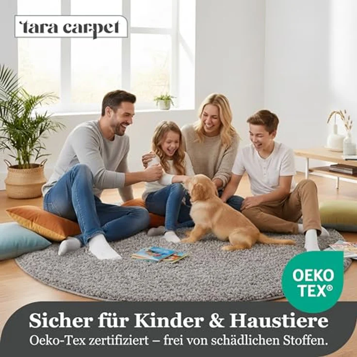 TaraCarpet Langflor-Teppich Venezia Shaggy, rund, Höhe: 35 mm, Hochflor Shaggy Uni Grau Wohnzimmer Schlafzimmer 080x080 cm – Bild 5