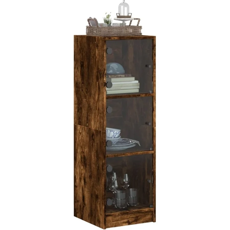 vidaXL Highboard mit Glastüren Räuchereiche 35x37x109 cm 836389 – Bild 6