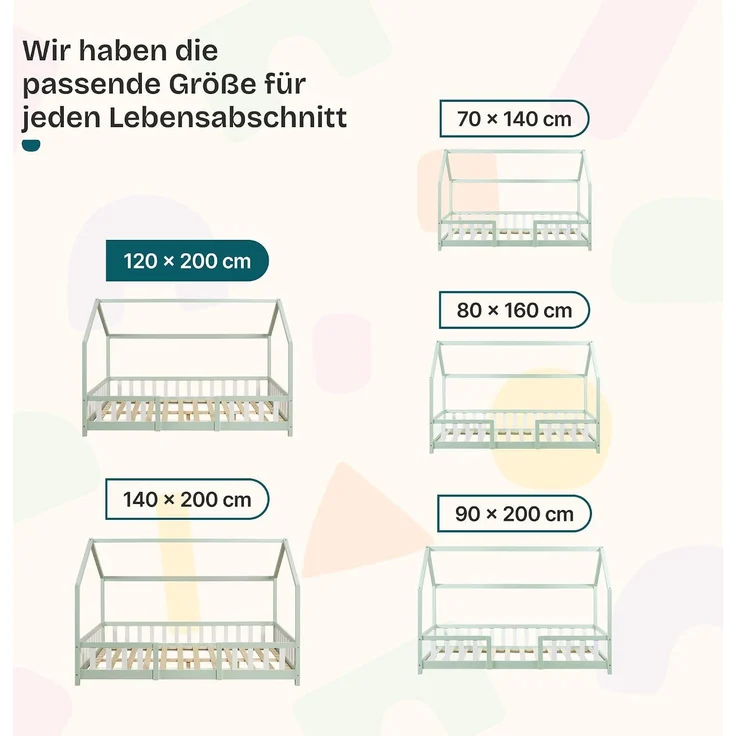 Hausbett Sisimiut mit Rausfallschutz 120x200 cm Mintgrün/Weiß [en. casa] – Bild 8