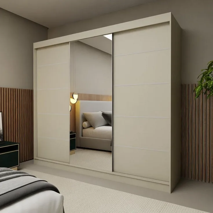 Compleo Schwebetürenschrank mit Spiegel 240 cm breit, Elegant design, Kaschmir