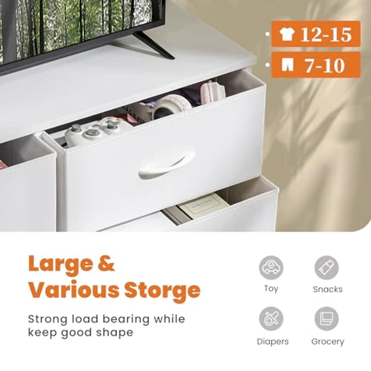 DUMOS Kommode für Schlafzimmer mit Stoffschubladen hohe Organizer für Kleidung Schrank Kinderzimmer – Bild 4