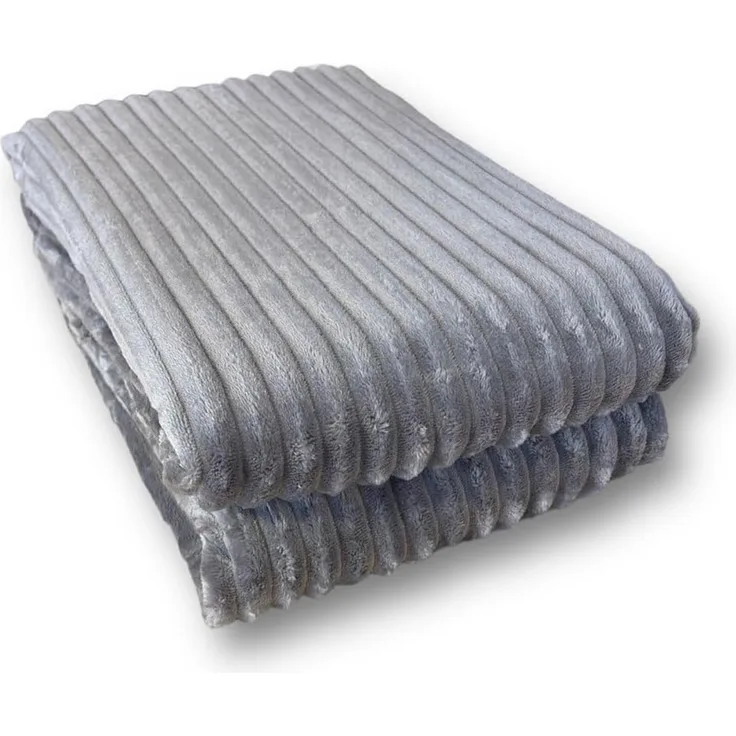 Wohndecke in Cord Optik » Kuscheldecke 150 x 200 cm » Tagesdecke Flanell » Wohndecke 260 g/m² - Grau