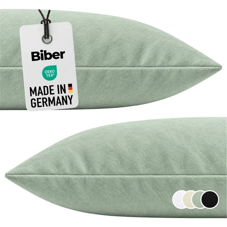 Carpe Sonno Kissenbezug Biber Kissenbezüge Flanell Kopfkissenbezug Baumwolle 40x40 40x80 80x80, (2 Stück), Warme MADE IN GERMANY Kopfkissenbezüge kuschelig - 2 x 40 x 40 Grün – Bild 1