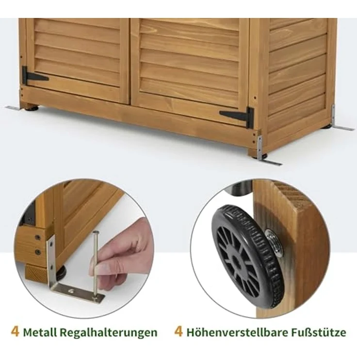 M MCombo Gartenschrank Gartenhaus Holz Wetterfest, Geräteschrank Gerätehaus Outdoor, für Außenbereich Garten Terrasse,1152 (Natur) – Bild 6