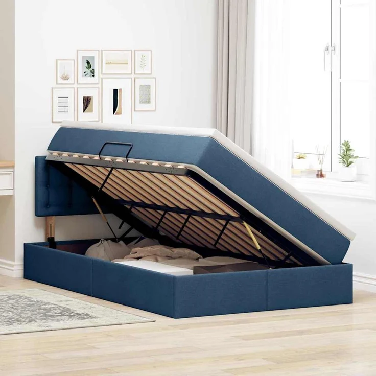 vidaXL LED-Speicherbett mit Matratze Blau 120 x 190 cm Stoff 3371261 – Bild 4