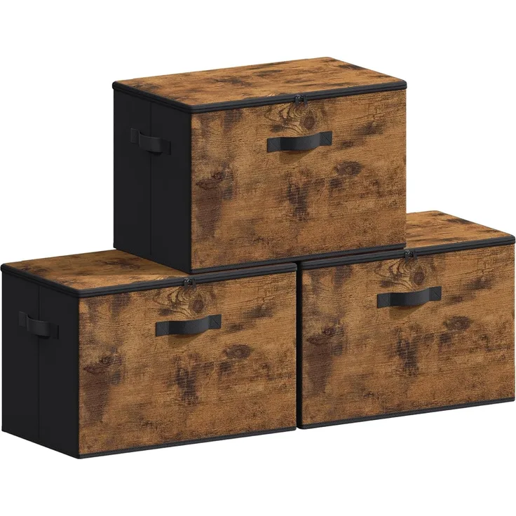 SONGMICS Faltbare Aufbewahrungskisten mit Griffen, 3er Set, Kleidung Organizer, Vliesstoff, 40 x 30 x 25 cm, braun