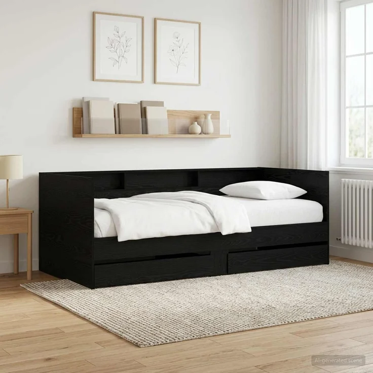 vidaXL Tagesbett mit Schubladen mit Regal Schwarze Eiche Holzwerkstoff 3429643 – Bild 1