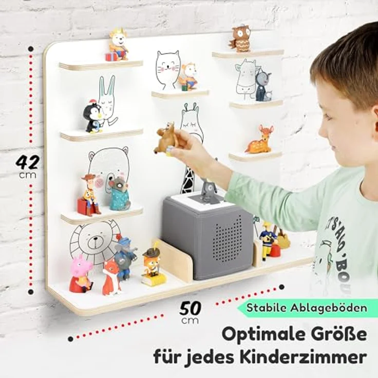 stadtecken Holzregal für Musikbox I Geeignet für die Toniebox und ca. 50 Tonies I Perfekte Tonie Aufbewahrung im Kinderzimmer I Zum Aufstellen oder Aufhängen (Freunde, Groß) – Bild 3