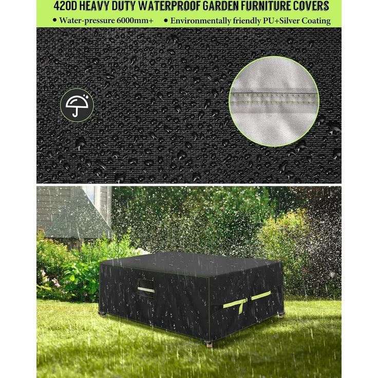 VDISRR Abdeckhaube Gartenmöbel, 420D Oxford Abdeckhauben Für Tische 220 x 110 x 70 cm, Gartentische Schutzhülle mit Belüftungsöffnungen Wasserdicht, UV-beständig, Staubfest, Winterfest für Terrassenmöbel – Bild 2