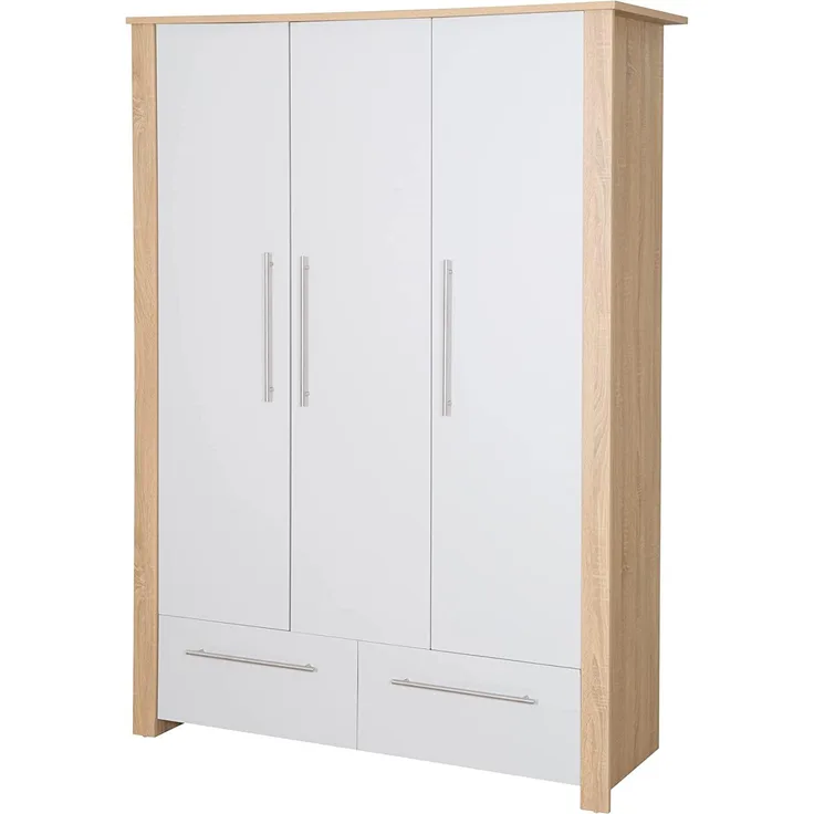 roba Kinderkleiderschrank 3-türig 'Matilda' - Drehtürenschrank mit Metallgriffen - Lichtgrau / Dekor Eiche