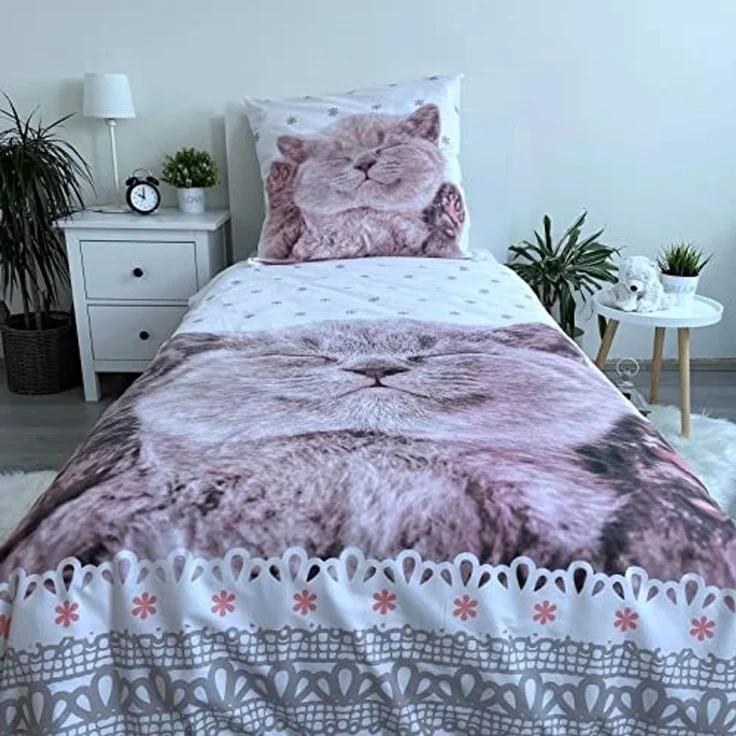 Carbotex Bettwäsche Katze - Bettwäsche-Set mit Katzenbaby-Motiv, 135x200 & 80x80 cm, Baumwolle, 100% Baumwolle – Bild 4
