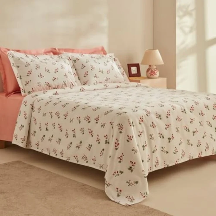 Karaca Bettwäsche Silvie 100% Baumwolle Doppelbett Tagesdecke Bettdecke Decke Set Rot – Bild 2