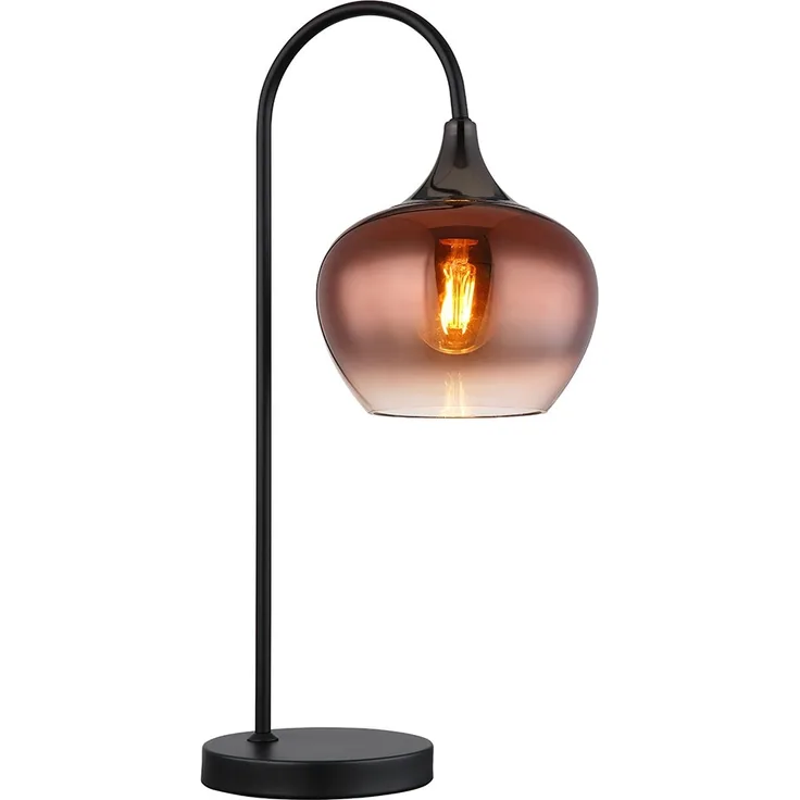 Tischleuchte, Glas kupfer, schwarz-matt, H 54 cm