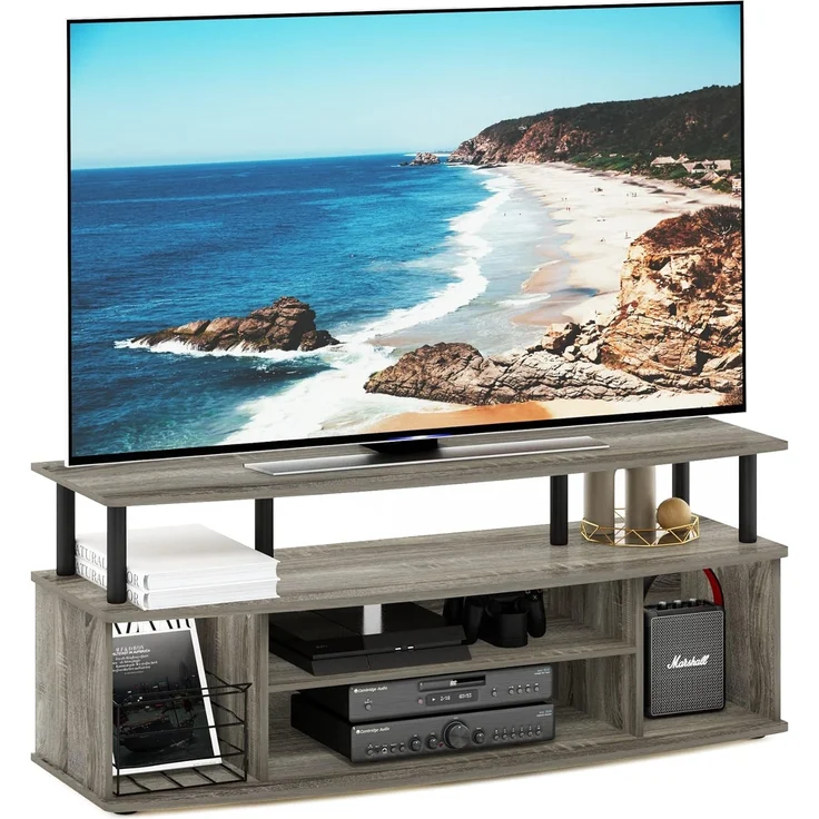 Furinno JAYA Großes Entertainment-Center für bis zu 55-Zoll-Fernseher, Französische Eiche/Schwarz