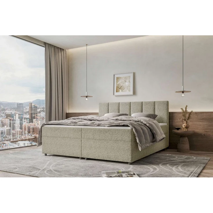 99rooms Boxspringbett Bergamo (Schlafzimmerbett, Bett), 140/160/180/200x200 cm, in Webstoff MALMO_NEW, mit Topper – Bild 1
