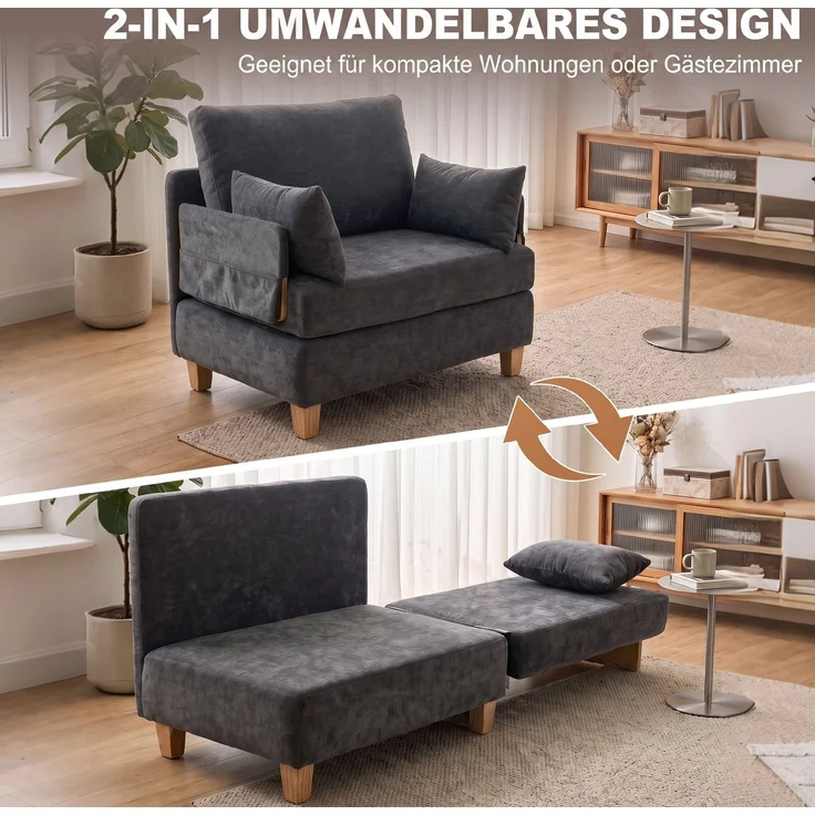 HOMCOM Schlafsessel, Polyester, Dunkelgrau, 94L x 63B x 89H cm – Bild 4