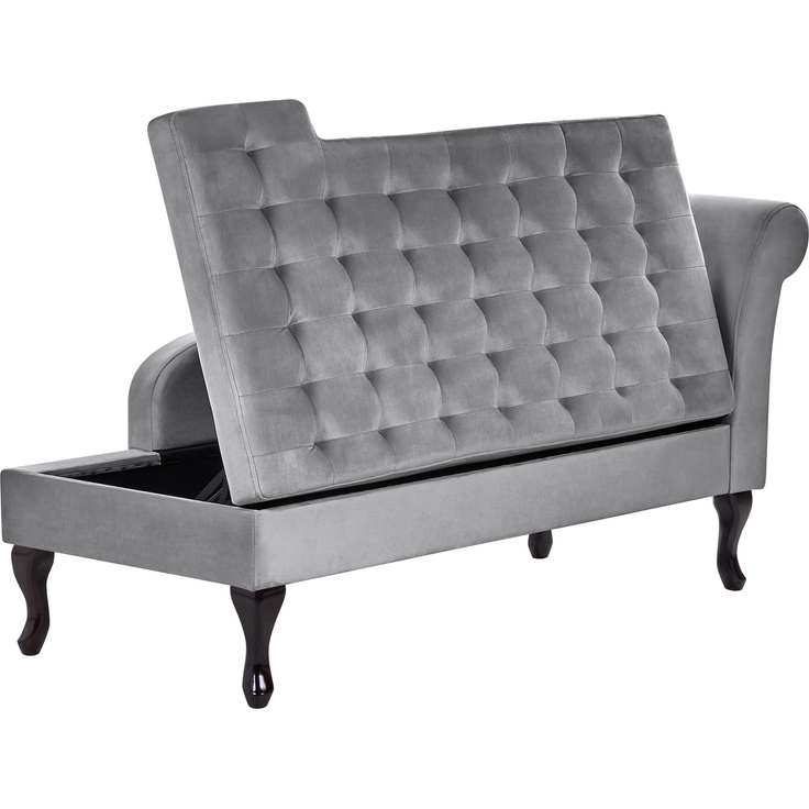 Beliani 'PESSAC' Chaiselongue mit Bettkasten, rechtsseitig, Samtstoff, Hellgrau – Bild 6