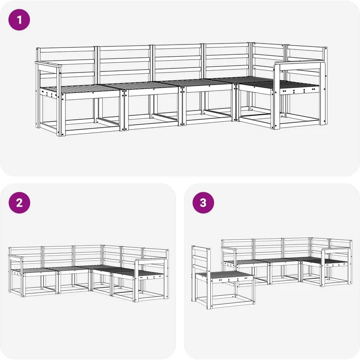 vidaXL Outdoor-Sofagarnitur 5 pcs Weiß Massivholz Akazi, 247 x 128,5 x 73 cm – Bild 6