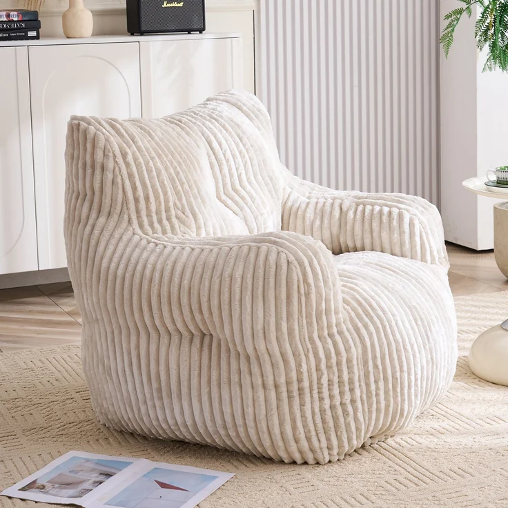 Sitzsack B 94 x T 100 x H 70 cm, beiger Cord mit Memory-Schaumstoff-Flocken, 1 Stück – Bild 3