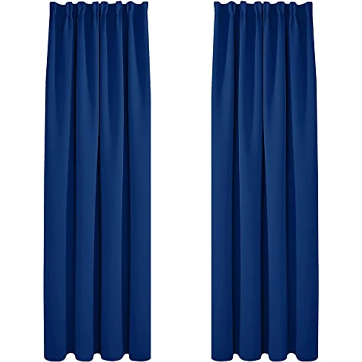 Deconovo Blickdichte Vorhänge mit Kräuselband Gardinen UV-Schutz Königsblau | 2er Set, H 220 x B 140 cm, Thermogardine, Wohnzimmer und Schlafzimmer Gardinen, für Thermal Curtains, Übergardinen – Bild 1