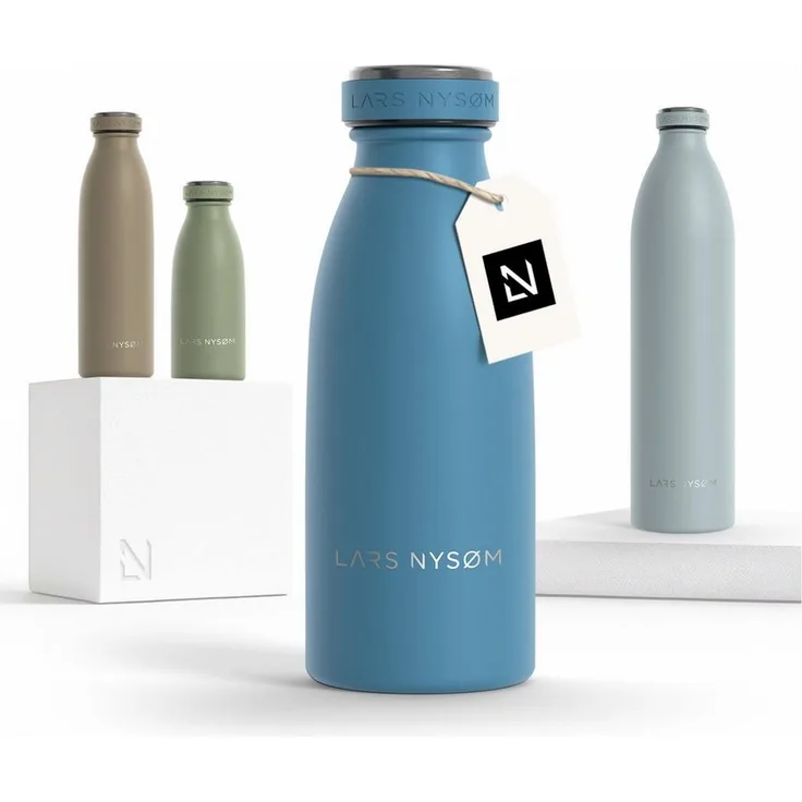 LARS NYSØM Edelstahl Trinkflasche 350ml, 500ml, 750ml, 1L, 1 5 liter | Thermosflasche Kohlensäure geeignet | Auslaufsichere Wasserflasche für Sport, Outdoor, Schule (Calypso Blue, 500ml)