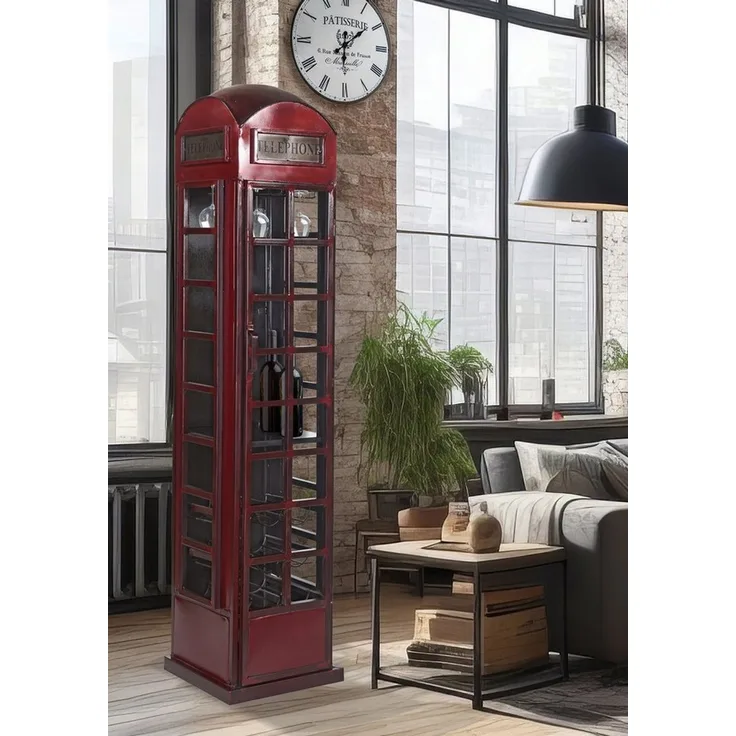 More2Home Barschrank TELEFONZELLE, Metall vintage-rot/schwarz, B/H: ca. 42x175 cm