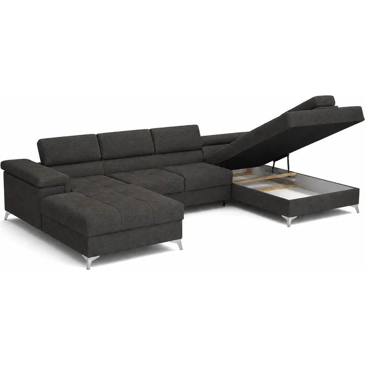 KRISAN MÖBEL MICHAEL-ANGELO U-Form Ottomane Links Wohnlandschaft 345 x 90 x 202 x 202 cm, mit Bettkasten in Schwarz – Bild 2